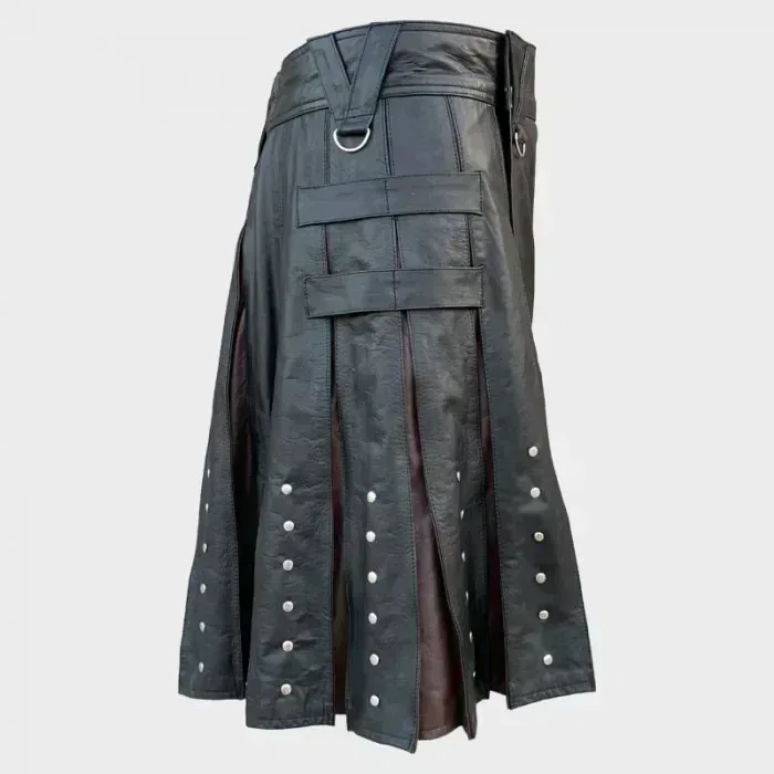 Black And Brown Leather Kilt For Men - Image 3