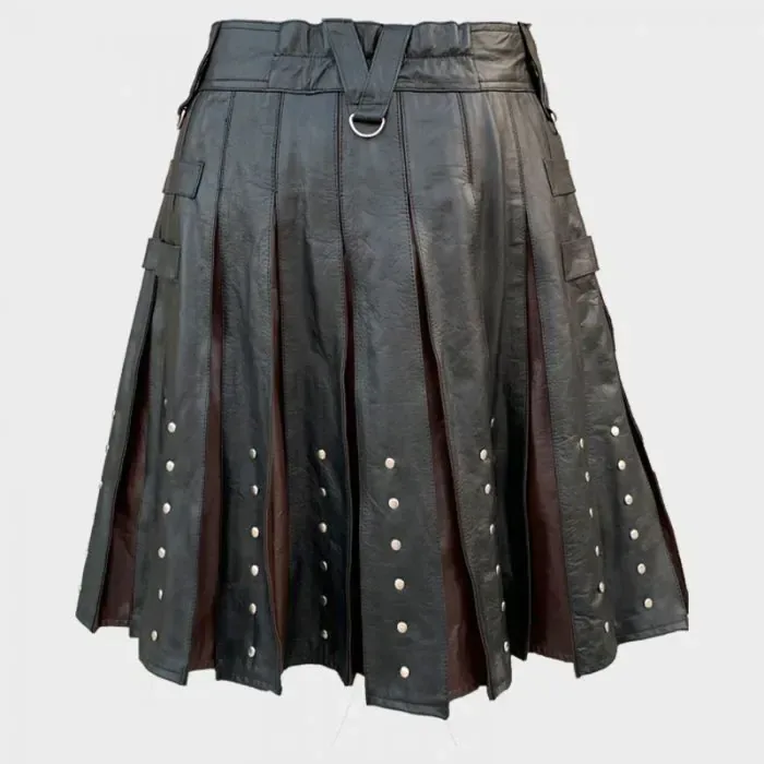 Black And Brown Leather Kilt For Men - Image 2