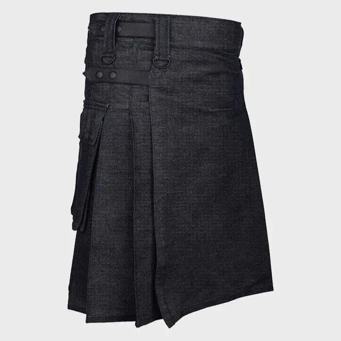 Black Denim Kilt for Men - Image 3