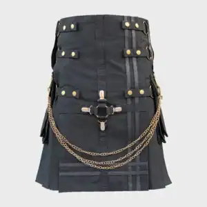 Black Fashion Utility Kilt With Chains