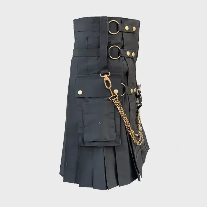 Black Fashion Utility Kilt With Chains