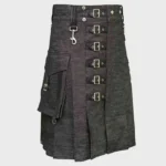 Black Heavy Denim Kilt with Straps - Image 2