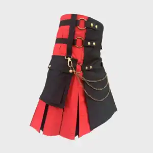 Black and Red Hybrid Utility Kilt with Silver Chain