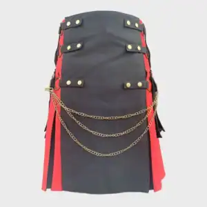 Black and Red Hybrid Utility Kilt with Silver Chain