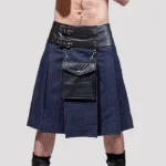 Blue Denim Leather Kilt With Leather Pouch - Image 4