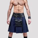 Blue Denim Leather Kilt With Leather Pouch - Image 3
