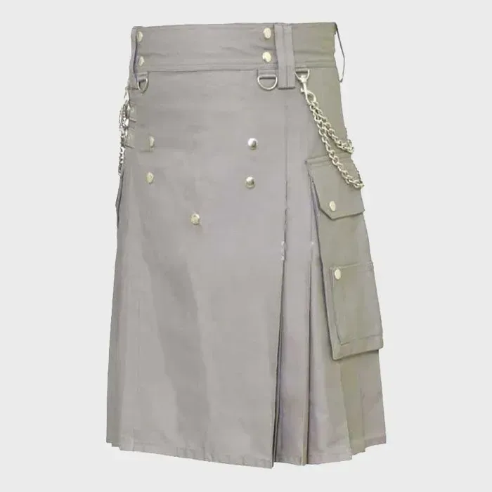 Grey_Active_Men_Utility_Kilt_With_Silver_Chain____Kilt_1_kiltshub.com Grey Active Men Utility Kilt With Silver Chain