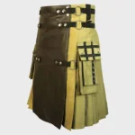 Khaki_Fashion_Tactical_Hybrid_Kilt_With_Front_Leather_Panel___Hybrid_Kilt_1_kiltshub.com_.webp