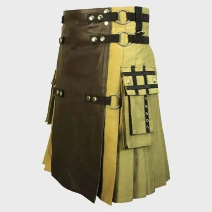 Khaki_Fashion_Tactical_Hybrid_Kilt_With_Front_Leather_Panel___Hybrid_Kilt_1_kiltshub.com_.webp