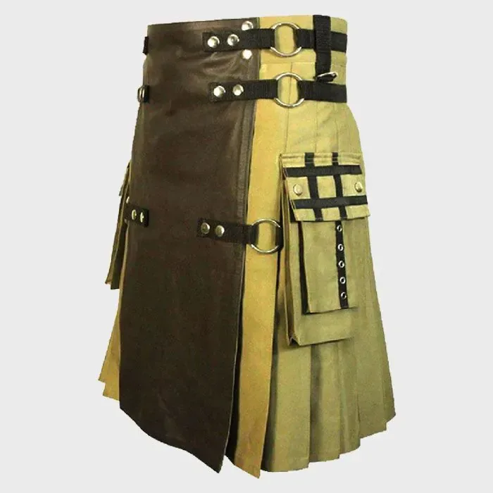 Khaki_Fashion_Tactical_Hybrid_Kilt_With_Front_Leather_Panel___Hybrid_Kilt_1_kiltshub.com_.webp
