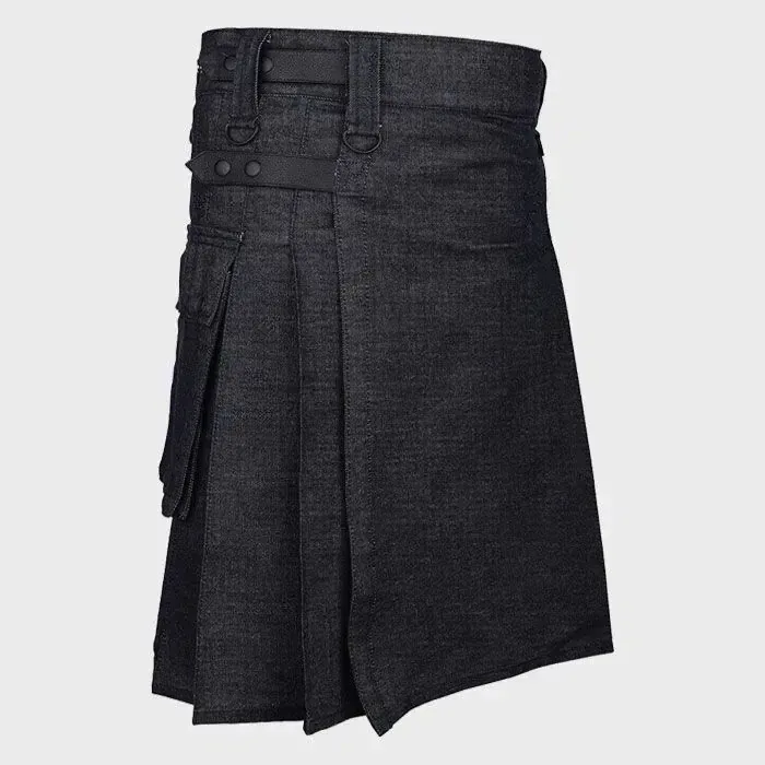 black-denim-kilt-for-men.webp Black Denim Kilt for Men - Image 1
