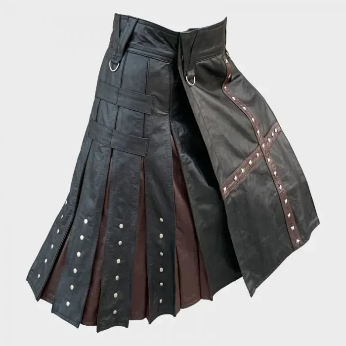 Black And Brown Leather Kilt For Men - Image 1