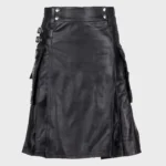 Black Elegant Leather Utility Kilt for Men