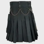Black Fashion Utility Kilt With Silver Chains