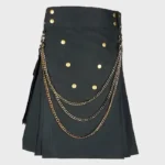 Black Fashion Utility Kilt With Silver Chains