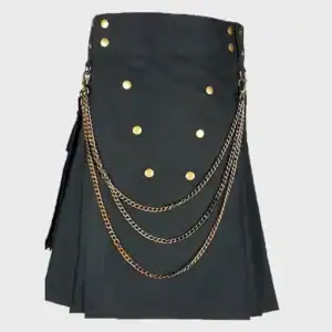 Black Fashion Utility Kilt With Silver Chains