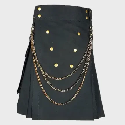 Black Fashion Utility Kilt With Silver Chains