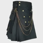Black Fashion Utility Kilt With Silver Chains