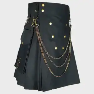 Black Fashion Utility Kilt With Silver Chains