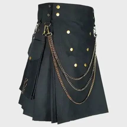 Black Fashion Utility Kilt With Silver Chains