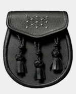 Black Studded Leather Day Sporran With Braided Tassel