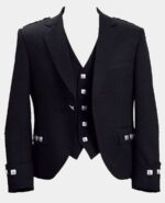 Black Wool Tweed Argyle Jacket and Vest For Men