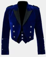 Blue Velvet Prince Charlie Jacket With Waistcoat