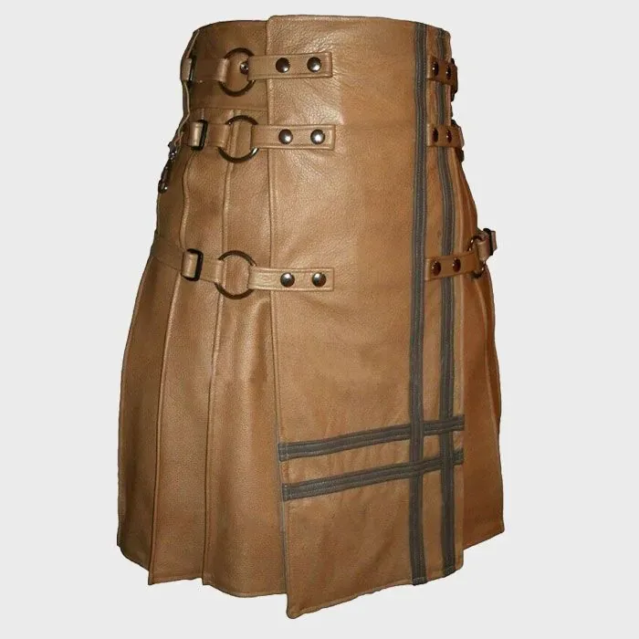 brown_gladiator_leather_utility_kilt.webp Brown Gladiator Leather Utility Kilt - Image 1