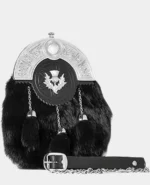 Chrome Plain Celtic Thistle Targe Black Rabbit Sporran