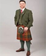 Forest Green Tweed Jacket Kilt Outfit For Men