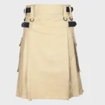 Khaki Cotton Utility Kilt with Genuine Leather Straps - Image 2