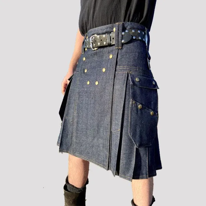 mens_blue_denim_utility_kilt_2_.webp Mens Blue Denim Utility Kilt - Image 1