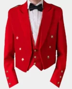 Red Prince Charlie Jacket With Waistcoat Set
