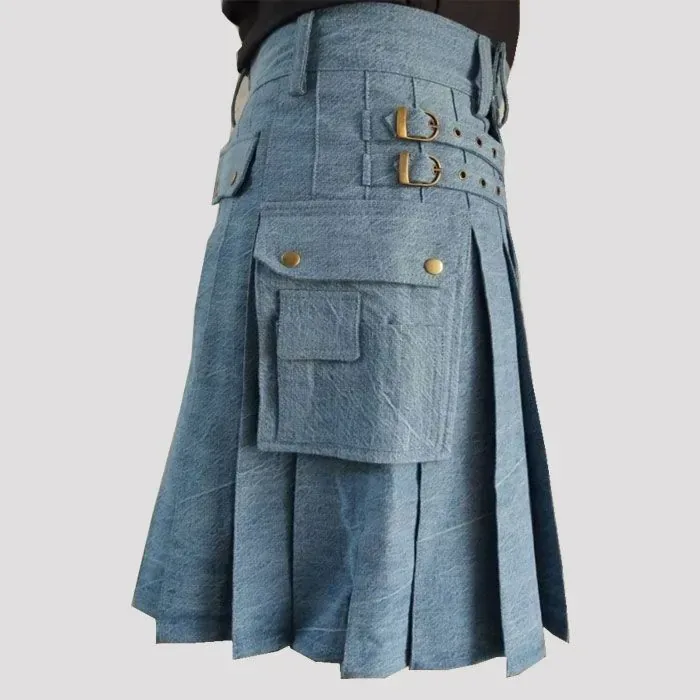sky_blue_denim_utility_kilt_2_.webp Sky Blue Denim Utility Kilt - Image 1